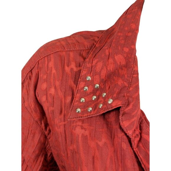 Brody Myles Blouse Womens Plus 3X Dark Cherry Red Merlot Burnout Sheer Button Up - Picture 2 of 5